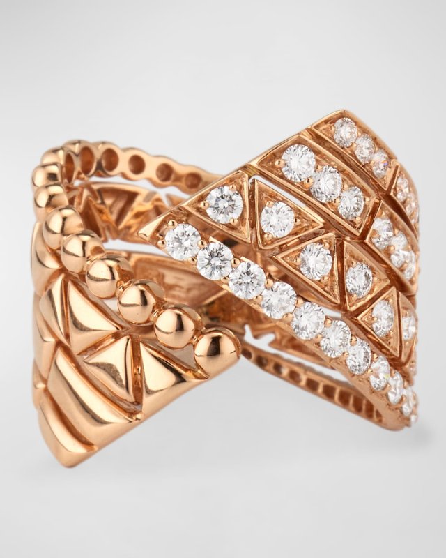 18K Pink Gold Ring with Diamonds, Size 6.5